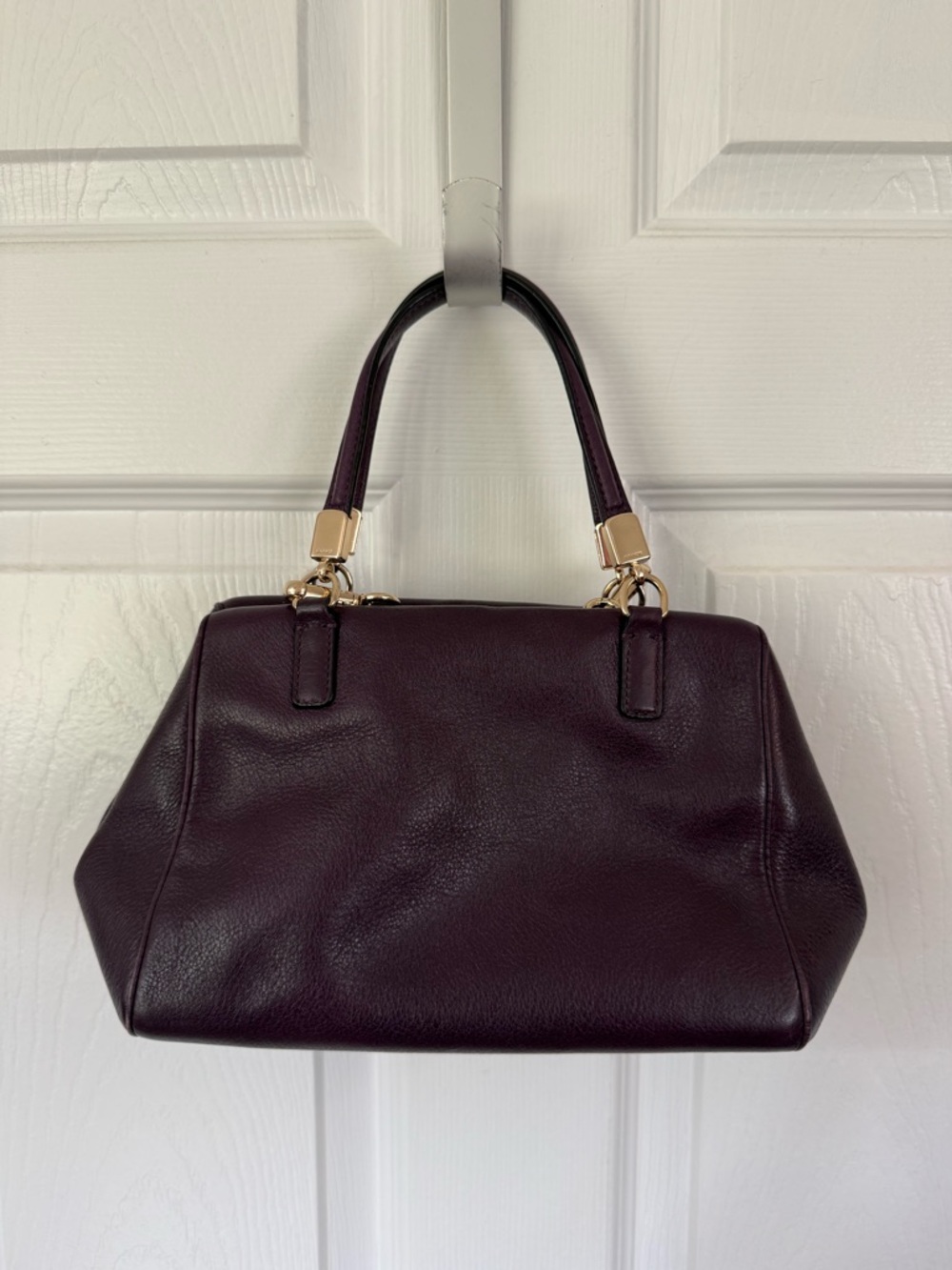 Coach Plum Leather Top-Handle Satchel with Gold Hardware